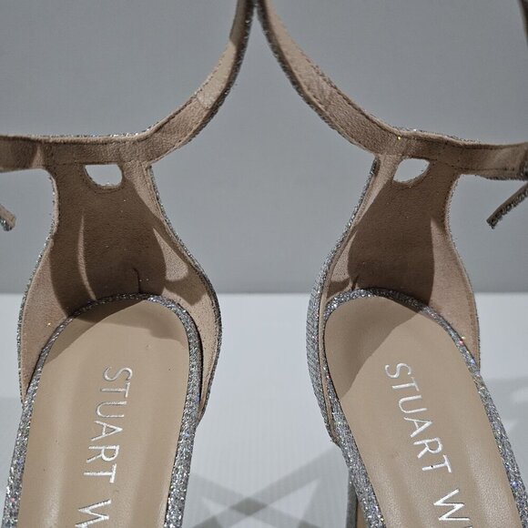 Stuart Weitzman Nudistcurve 100 Womens 8.5 Glam Glitter New Noir Strappy Sandal - Picture 7 of 14